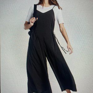 Athleta Sayulita Jumpsuit Romper Travel Pants, wide leg black color side  Size …